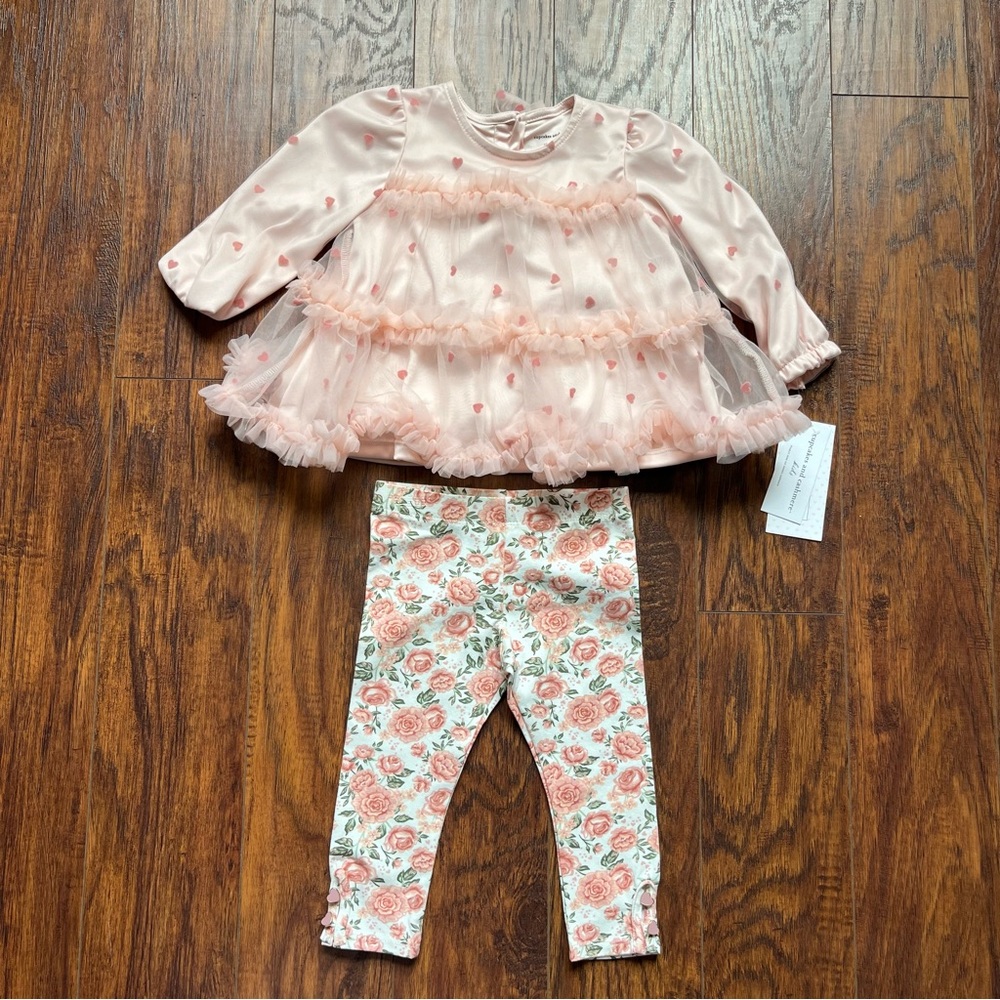 Pink Ruffled Kids Shirt with Floral Leggings